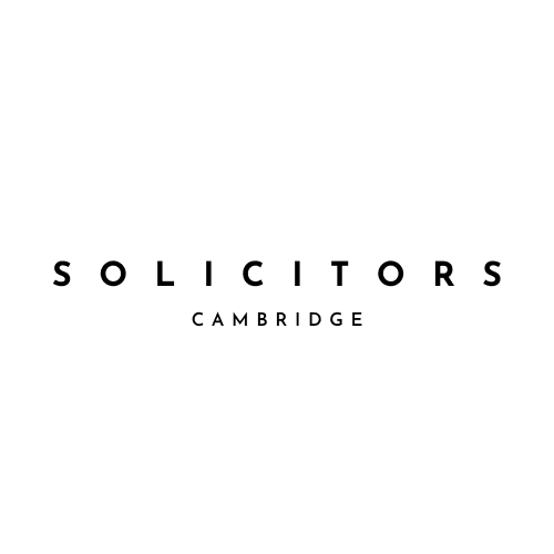 SOLICITORS" is displayed in a bold font at the center, with "CAMBRIDGE" in smaller, lighter text beneath it on a white background.